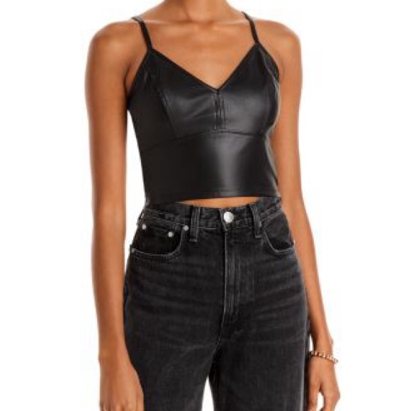 Aqua Black Faux Leather Crop Top - Picture 1 of 3